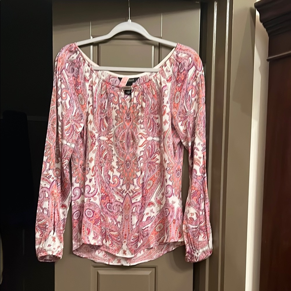 White House Black Market Pink Long Sleeve Relaxed Blouse